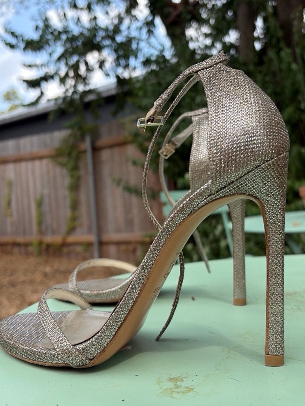 Stuart Weitzman Glittery Silver High Heel Sandals